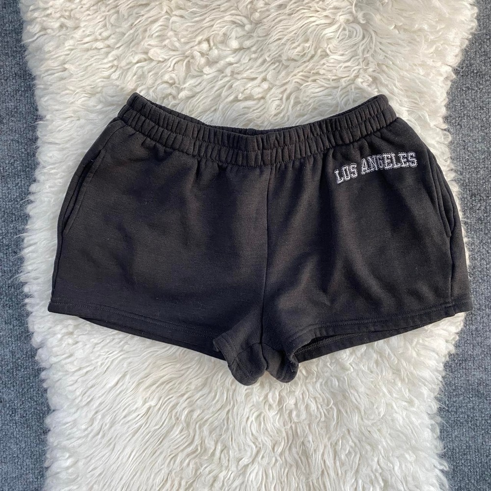 NO COMMENT GIRLS GREY BLACK LOS ANGELES SWEAT SHORTS Y2K ACTIVEWEAR COZY